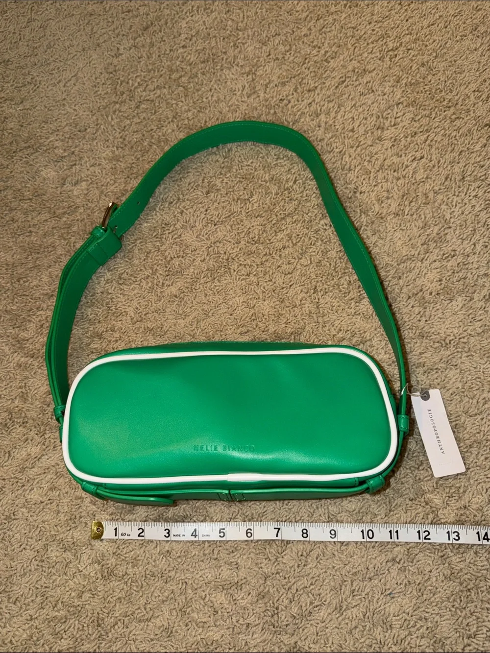 Anthropologie Melie Bianco Green Crossbody with White Piping